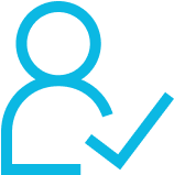 A blue icon of a person with a check mark.